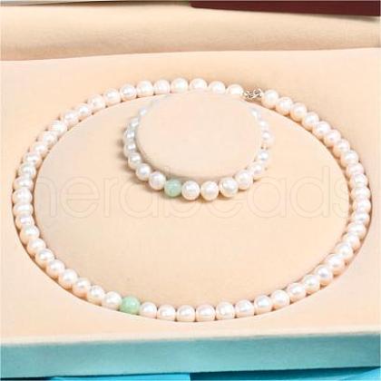 Mother's Day Jewellery Natural Freshwater Pearl Beaded Necklace & Bracelets Sets for Women WGE4EAE-11-1