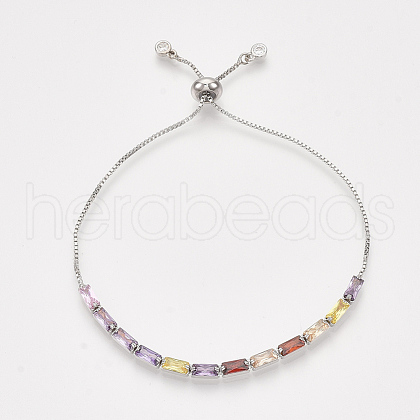 Adjustable Brass Cubic Zirconia Slider Bracelets BJEW-S142-01B-P-1