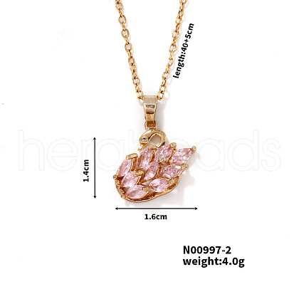 Elegant Brass Rhinestone Swan Pendant Necklace for Chic and Trendy Look ZH9986-4-1