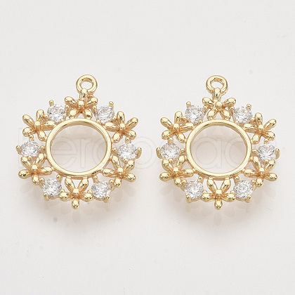 Brass Micro Pave Clear Cubic Zirconia Pendants KK-T054-15G-NF-1