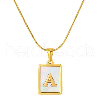Stainless Steel Snake Bone Chain Alphabet Necklace with Shell Pendant WD3660-1-1
