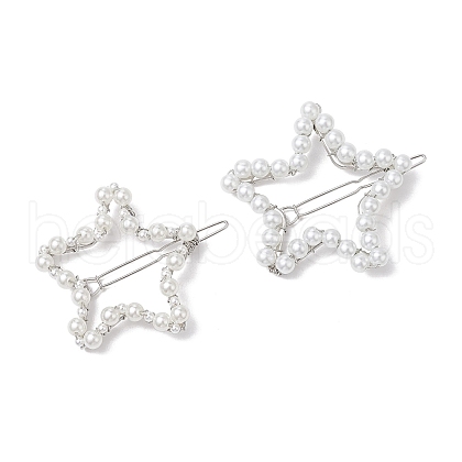 2 Pcs Star Shell Pearl & ABS Plastic Pearl Bead Hair Barrettes PHAR-JH00119-1