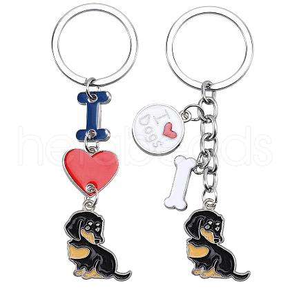 WEWAYSMILE 2 pcs Dog Keychain Car Keychain Pet Pendant Key-Ring Lovely Dog Key-ring Portable Metal Keychain Gift for Pet Lover Birthday Puppy Theme Party Supplies (Dachshund) JX788A-1