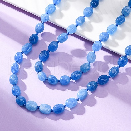 Natural Dyed Malaysia Jade Tumble Stone Nuggets Beaded Long Necklaces for Women NJEW-F340-A06-1