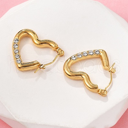 304 Stainless Steel Micro Pave Clear Cubic Zirconia Heart Hoop Earrings EJEW-V016-06G-01-1