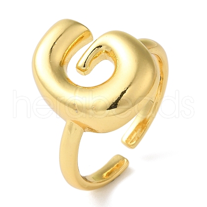Initials Brass Open Cuff Ring for Women RJEW-N046-02G-G-1
