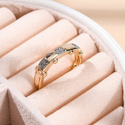 Brass Micro Pave Clear Cubic Zirconia Cuff Finger Rings for Women RJEW-C116-05G-1