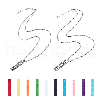 FIBLOOM 2Sets 2 Styles Hollow Perfume Bottle Pendant Necklaces NJEW-FI0001-64-1