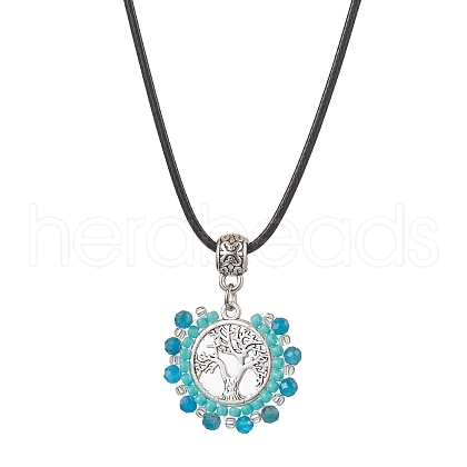 Natural Apatite & Glass Seed Beads Pendant Necklaces NJEW-MZ00050-02-1