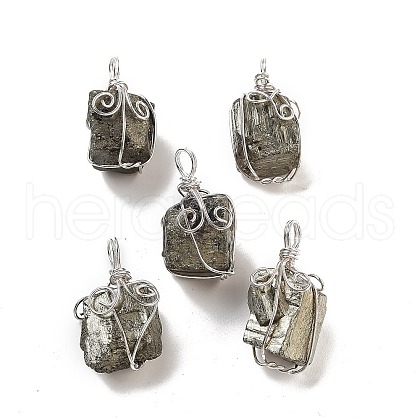 Cuboid Brass Natural Pyrite Pendants G-N0145-10P-1