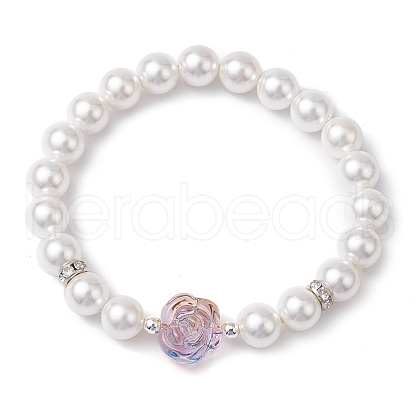 8mm Round Shell Pearl Beaded Stretch Bracelets BJEW-JB10712-1