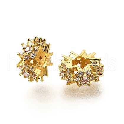 Flower Brass Micro Pave Cubic Zirconia European Beads KK-V008-19G-02-1