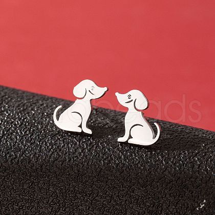 Stainless Steel Dog Stud Earrings PW-WG53AF2-06-1
