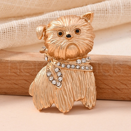 Pet Matte Light Golden Alloy Rhinestone Brooches PW-WG742B0-03-1