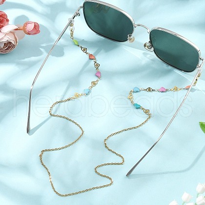 304 Stainless Steel Enamel Heart Link Eyeglasses Chains AJEW-EH00402-1
