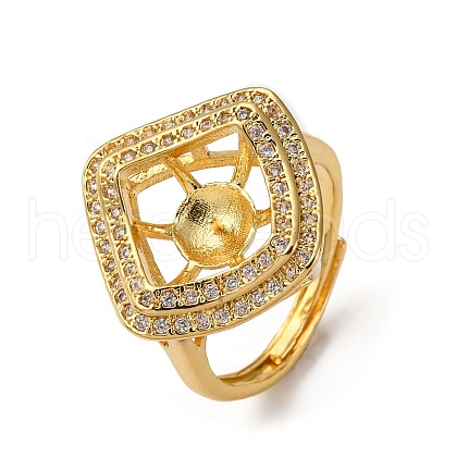 Rhombus Brass Micro Pave Clear Cubic Zirconia Adjustable Ring Settings KK-D378-34G-1