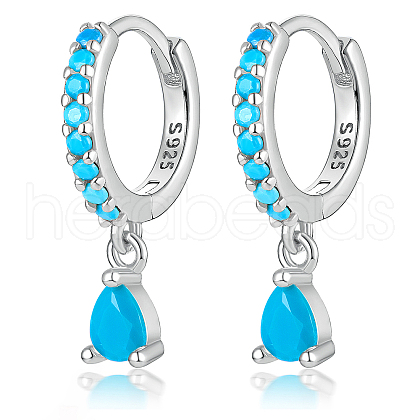 925 Sterling Silverr Micro Pave Cubic Zirconia Geometric Teardrop Hoop Earrings JL9080-14-1