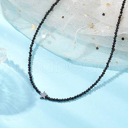 3mm Faceted Round Natural Black Spinel Beaded Necklaces NJEW-JN05127-1
