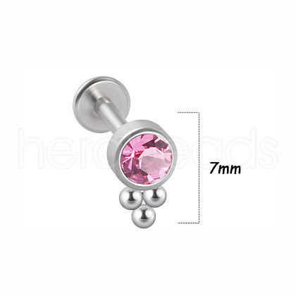 316L Surgical Stainless Steel & G23 Titanium & Rose Rhinestone Flat Round Cartilage Earrings WGA7630-09-1