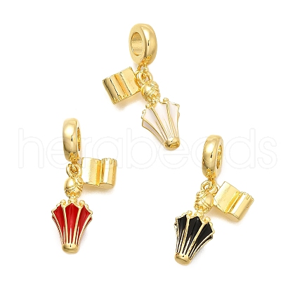 Brass Enamel Badminton European Dangle Charms KK-C087-11G-1