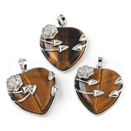 Natural Tiger Eye Heart Pendants G-S391-01P-F-1