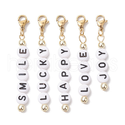 5Pcs 5 Styles Letter Opaque Acrylic Pendant Decorations HJEW-JM01993-1