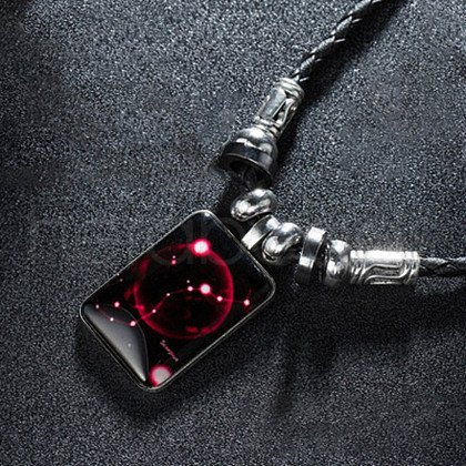 Luminous Alloy Glass Rectangle with Constellation Pendant Black Braided PU Leather Cord Necklaces WGCC9BA-08-1