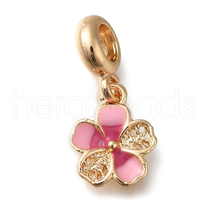 Rack Plating Alloy Pink Enamel European Dangle Charms PALLOY-A009-07G-1