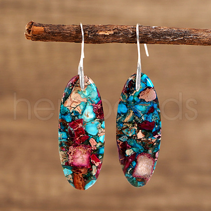 Bohemian Oval Floral Emperor Stone Dangle Earrings PV7367-3-1