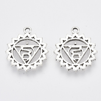 Tibetan Style Alloy Chakra Pendants TIBEP-Q060-22AS-RS-1