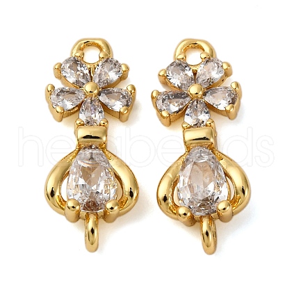 Brass Pave Clear Cubic Zirconia Flower Connector Charms KK-P308-43G-1