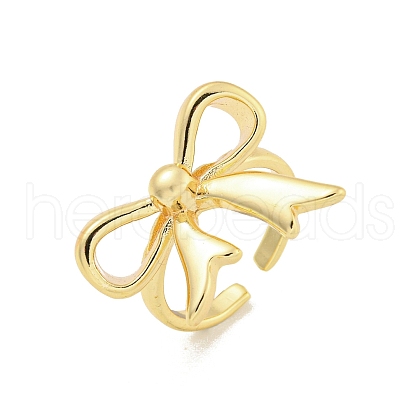 Rack Plated Brass Bowknot Open Cuff Ring for Women RJEW-Z039-06G-1