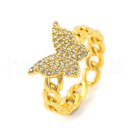 Butterfly Brass Micro Pave Clear Cubic Zirconia Open Cuff Rings RJEW-U003-03G-1