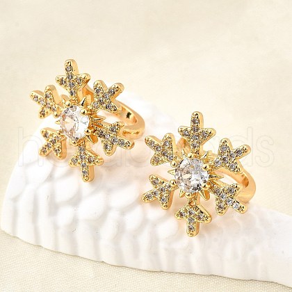 Brass Micro Pave Clear Cubic Zirconia Cuff Earrings EJEW-F370-25G-1