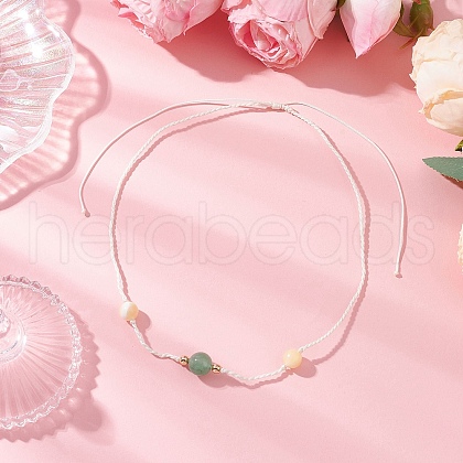 Adjustable Natural Green Aventurine & Yellow Jade Round Braided Beaded Necklaces for Women NJEW-JN05317-1