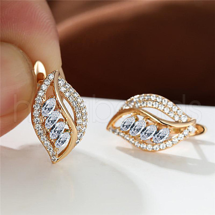 Leaf Brass Micro Pave Cubic Zirconia Hoop Earrings WG08CC9-09-1