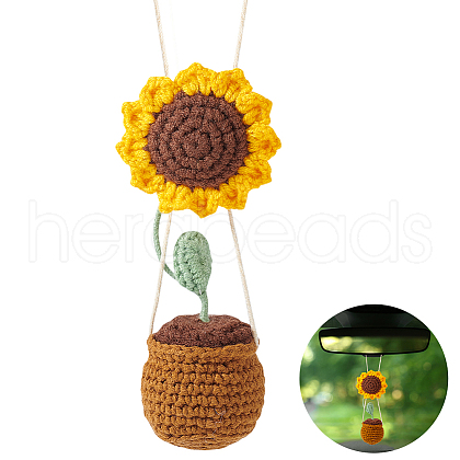 Crochet Sunflower Hanging Ornament AJEW-WH0475-35-1