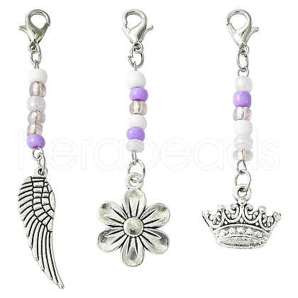 Flower/Crown/Wing Alloy & Glass Pendant Decorations HJEW-YW00005-1