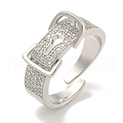 Rack Plating Brass Micro Pave Cubic Zirconia Belt Shape Open Cuff Rings for Women RJEW-F162-10P-1