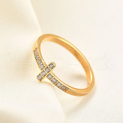 Cross Stainless Steel Micro Pave Clear Cubic Zirconia Finger Rings for Women FS-WG88B59-05-1