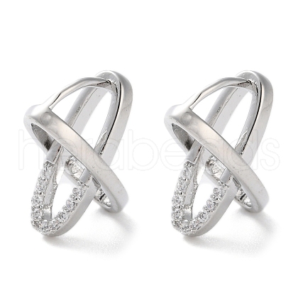 Brass Micro Pave Clear Cubic Zirconia Hoop Earrings EJEW-C121-11P-1