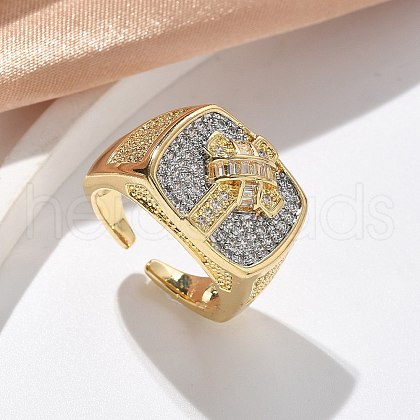 Brass Micro Pave Clear Cubic Zirconia Cuff Rings for Women RJEW-U041-06G-1