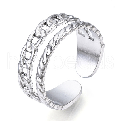 Non-Tarnish 304 Stainless Steel Curb Chains Shape Open Cuff Ring for Women RJEW-N040-31-1