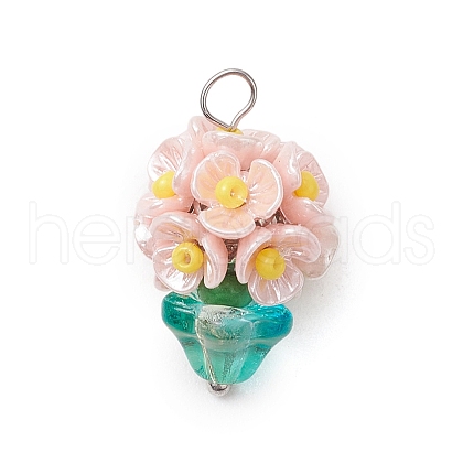 Glass Seed Beaded Flowerpot Pendants PALLOY-MZ00520-01-1