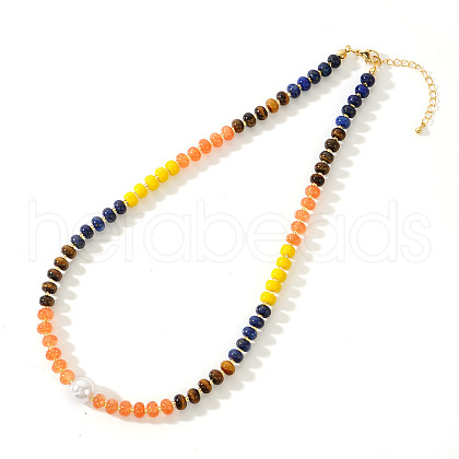 Elegant Imitation Pearl & Rondelle Natural Mixed Stone Beaded Necklaces FG9664-3-1