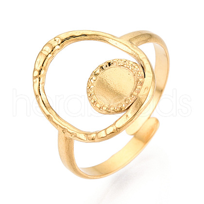 Oval 304 Stainless Steel Cuff Ring Components STAS-T066-30G-1