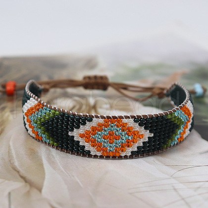 Bohemian Style Rhombus Pattern Glass Seed Beaded Braided Bead Bracelets WG1D303-02-1