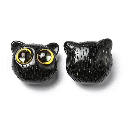 Opaque Resin Black Cat Shaped Beads with Glass Eye RESI-D050-17B-1