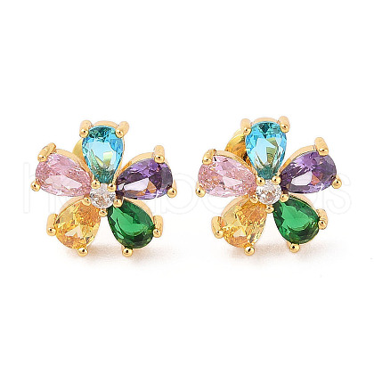 Rack Plating Brass Micro Pave Cubic Zirconia Stud Earrings EJEW-I304-07G-03-1
