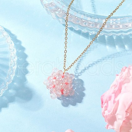 Handmade Glass Seed Beaded Star Pendant 304 Stainless Steel Cable Chain Necklaces for Women NJEW-MZ00118-01-1